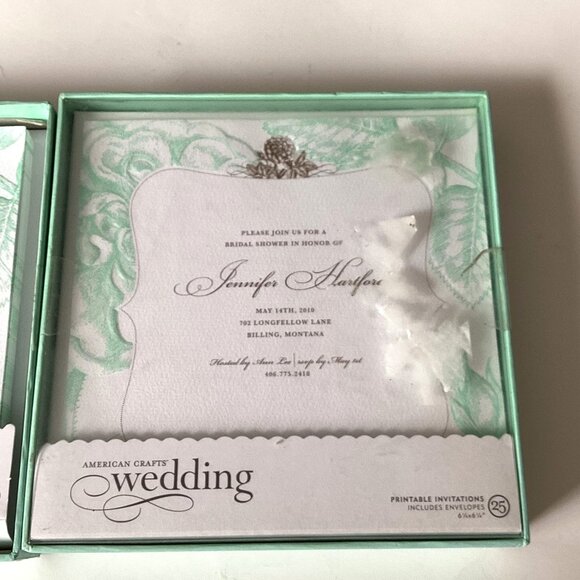 2 Boxes American Crafts Wedding Printable Invitations Green Embossed Stationary - Picture 2 of 8